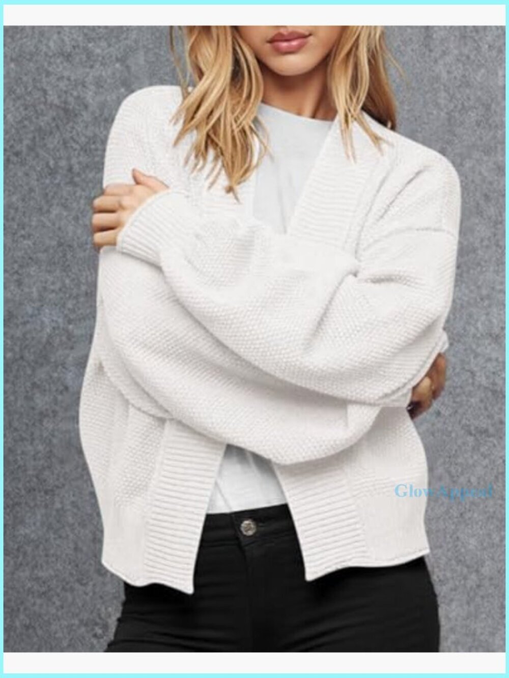Oversized V-Neck Cardigan Sweater, Lightweight Knit, Loose Fit, Long Sleeve - Picture 4 of 7